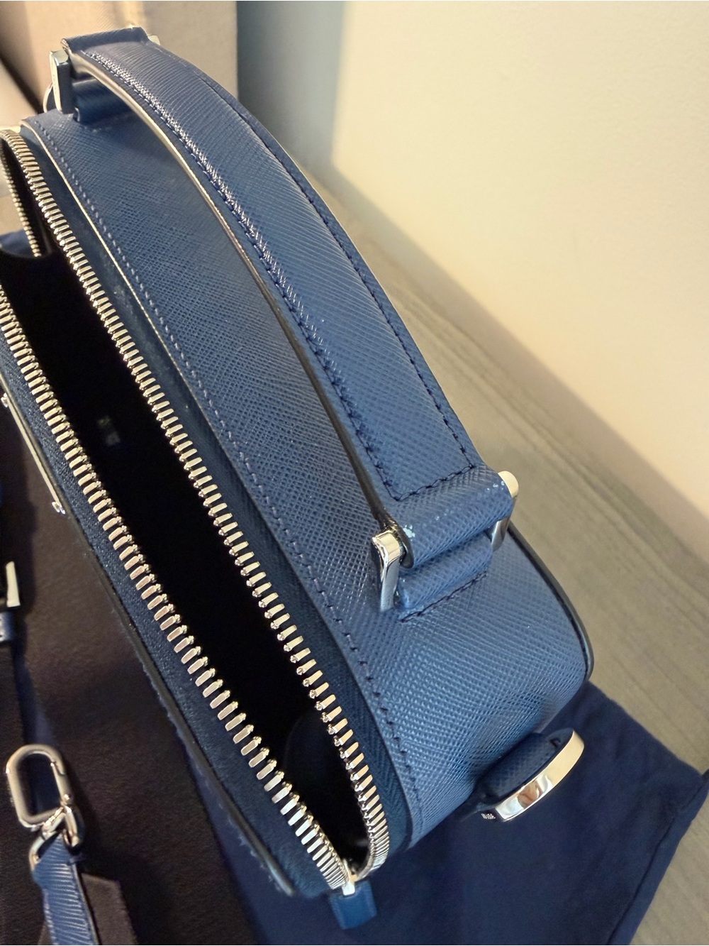 Prada Brique Medium Saffiano Leather Bag in Blue - Picture 7 of 11